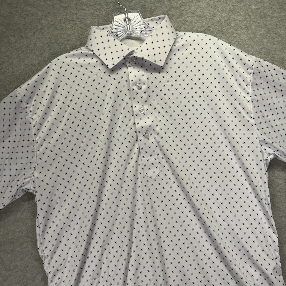 Collars & Co Dress Collar Polo Shirt Mens Large White Geometric Performance